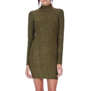 Riller & Fount Teddy Gold Lurex Turtleneck Mini Dress